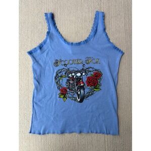 Scooter Fox Motorcycle Graphic Tank Top Women's Large Vintage Blue Roses